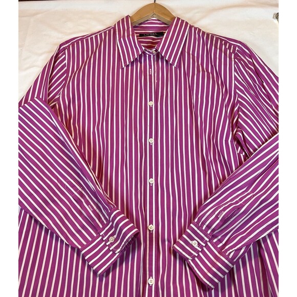 Lauren Ralph Lauren Woman’s Stripped Collared Long Sleeve Button Front Shirt 18W - Picture 1 of 3